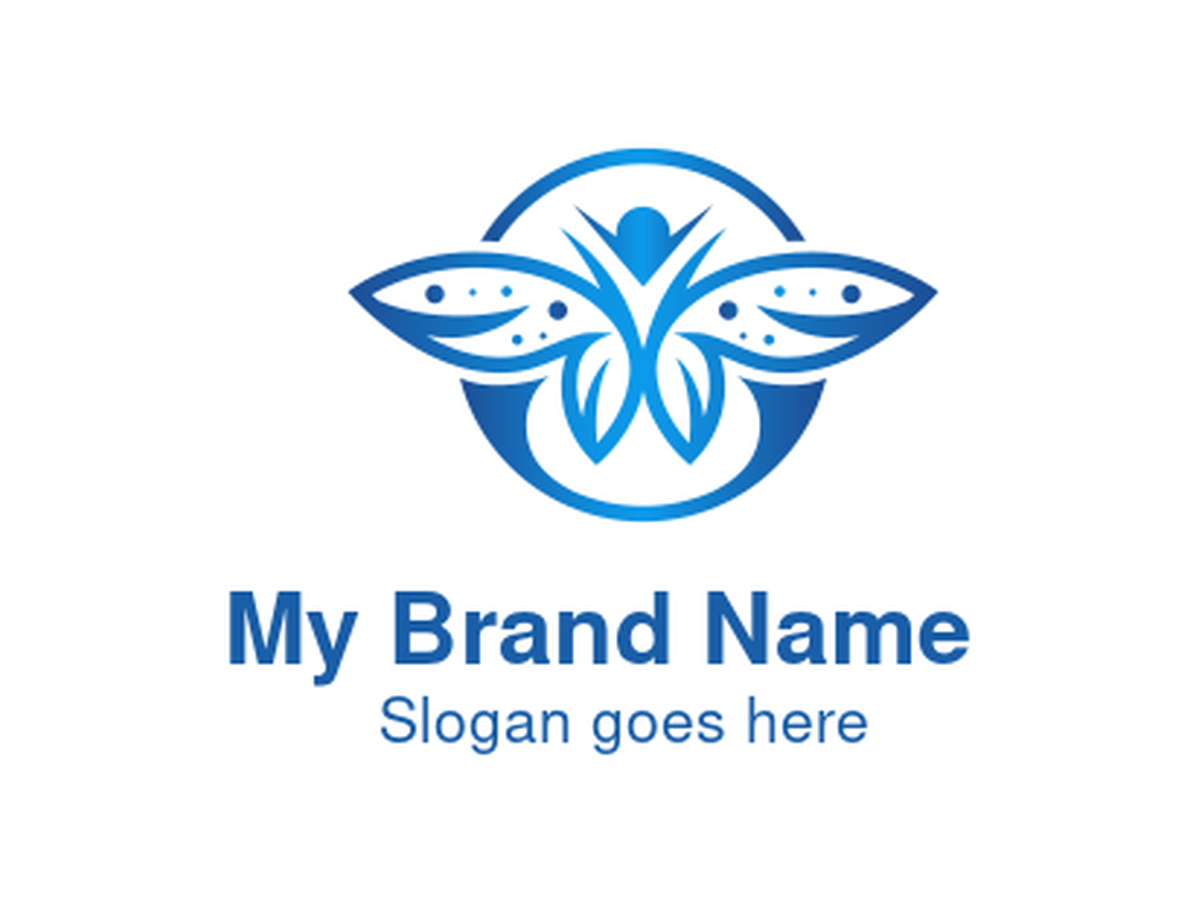 Abstract Blue Butterfly Human Figure Logo - Wellness, Transformation & Holistic Health Symbol